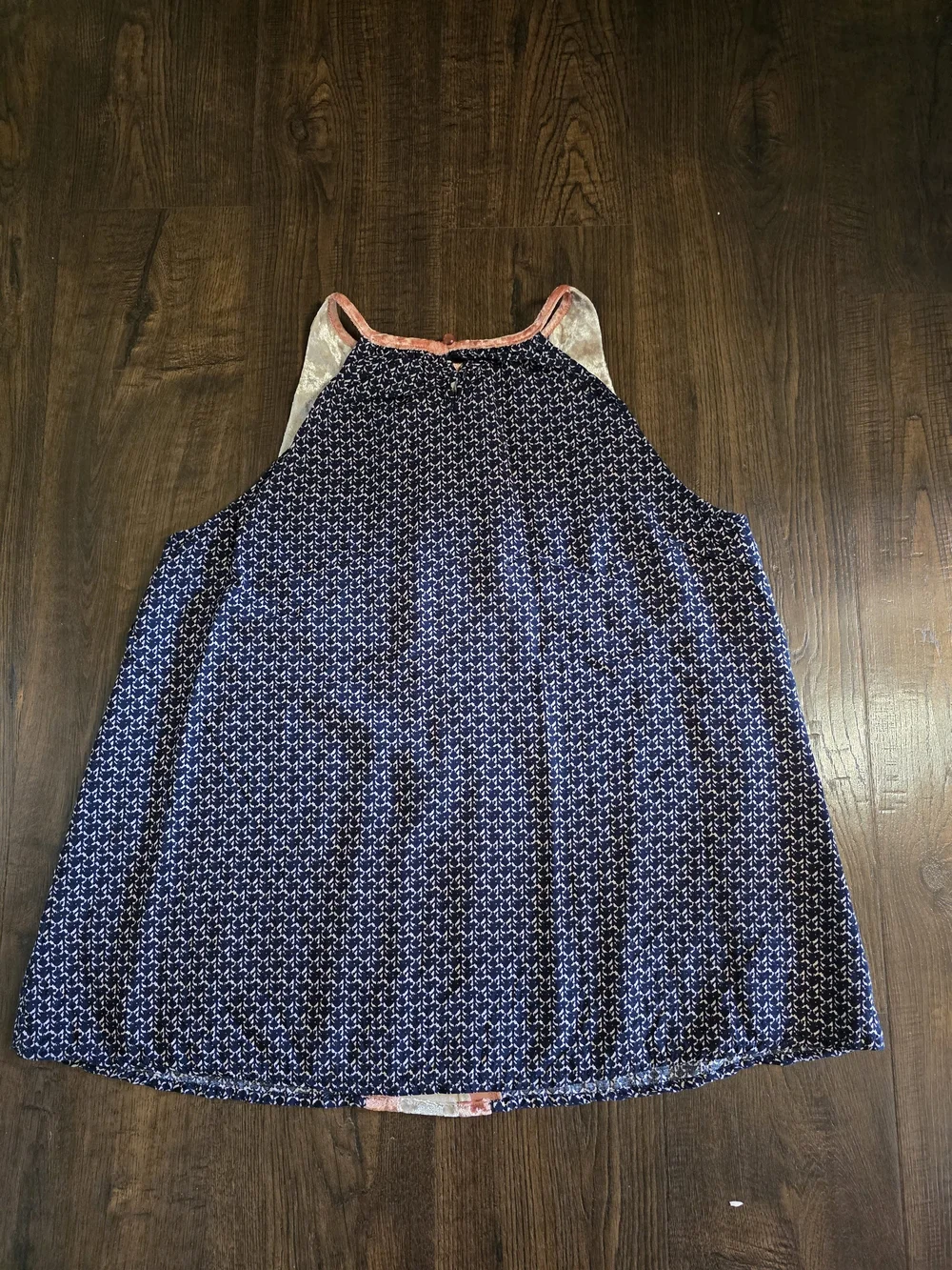 THML Navy Printed Tank with Coral & Cream Velvet Panels - Picture 4 of 8